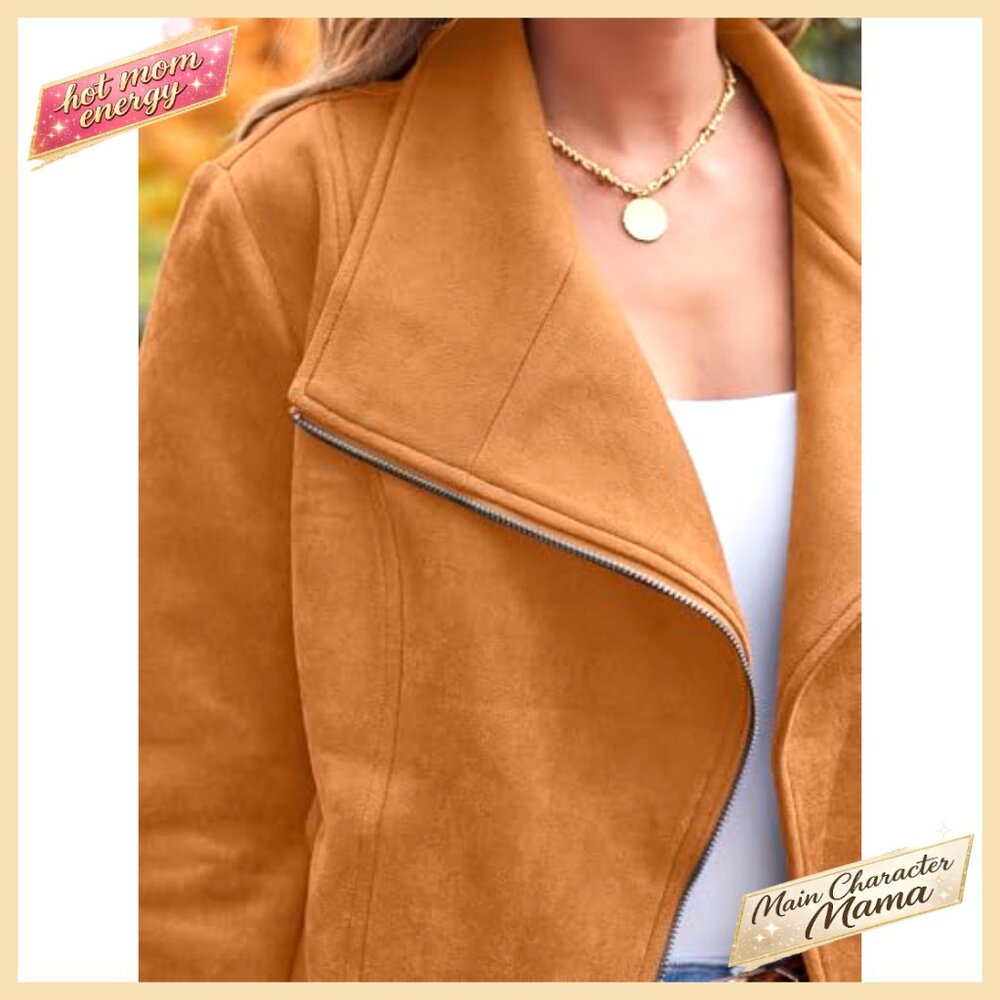 Cropped Faux Suede Leather Jacket, Open Front Cardigan Style Coat - Picture 5 of 6